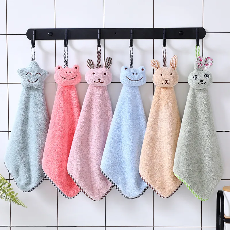 Kids Wipe Hand Towel Toddler Soft Hangable Towels Cute Cartoon Animal Hanging-Towel Children Bathroom Supplies T9I002572