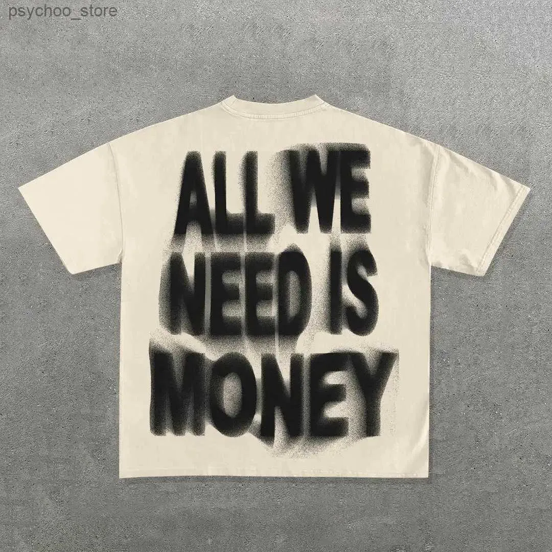 Men's T-Shirts High street Oversized Money Letter graphic t shirts men gothic all cotton shirts Couples y2k tops 2024 new goth women clothes Q240130