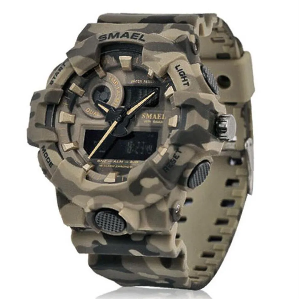 새로운 위장 감시 Smael Watch Men Sports Led Quartz Clock Men Sport Wristwatch 8001 Mens Army Waterproof295p