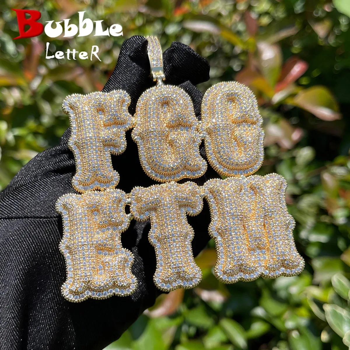 Bubble Letter Aangepaste naam Ketting voor mannen Personaliseerde hanger Iced Out Charms Two Tone Hip Hop Jewelry 240127