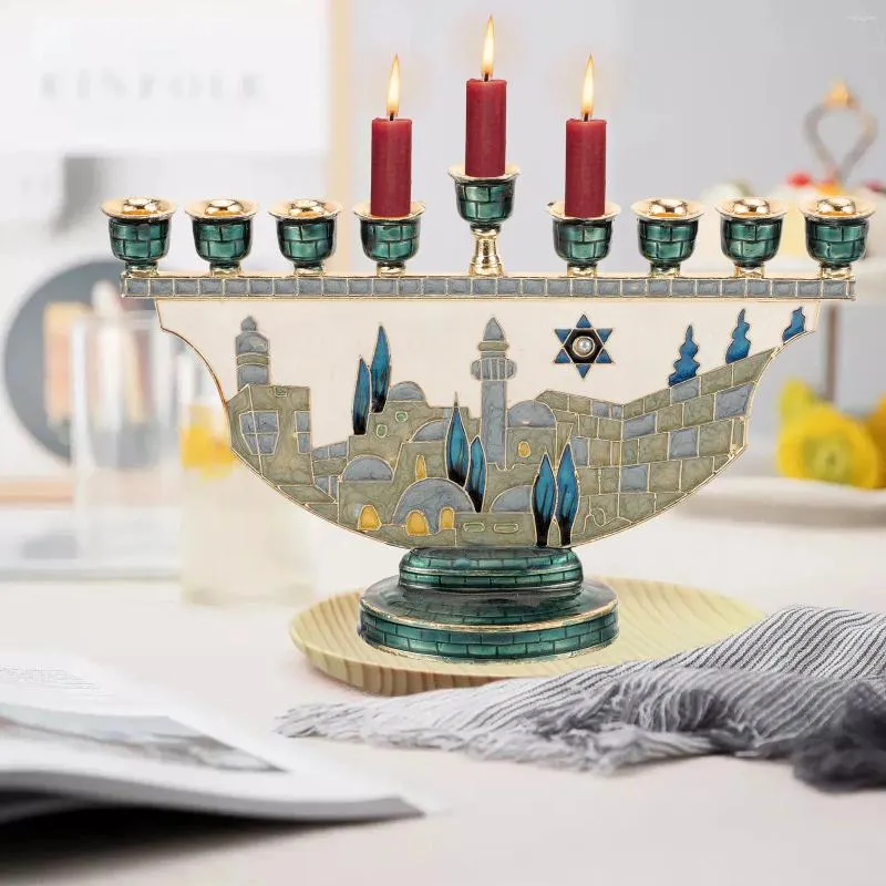 Posiadacze świec Menorah Candlestick 9-Metal Candelabra Hanukkah Holder na wystrój domu