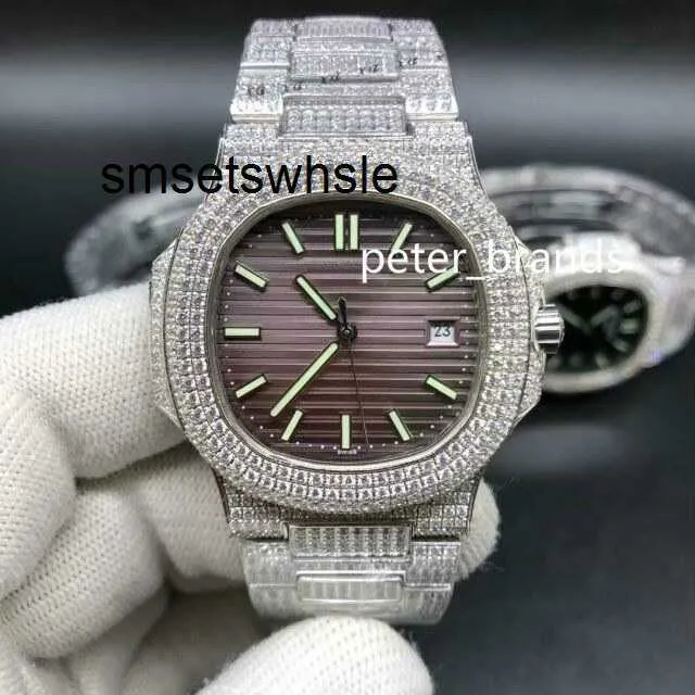 Automatische mechanische horloges Kwaliteit Zilver Hoge diamant Luxe kast Roestvrij staal Heren Full Color Gezicht Heren Diamanten band