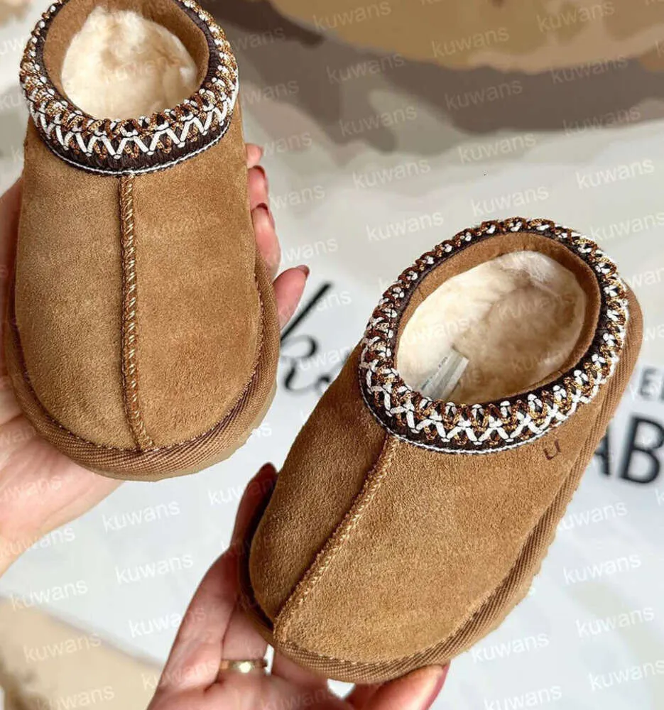 Tazz Tasman Slippers Kids Baby Shoes Toddler Chestnut Fur Slides Sheepskin Shearling Classic Ultra Mini Boot Winter Mule Little Big 1132Ui