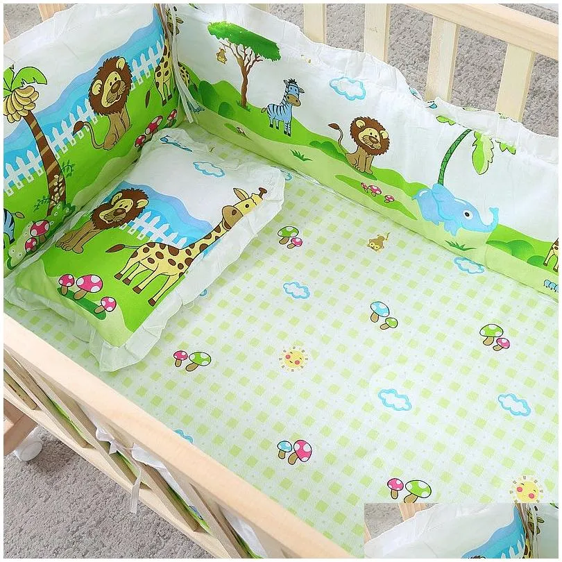 Barrières de lit 5pcs bébé literie ensemble né pur coton circonférence matelas oreiller kit infantile dessin animé motif berceau surround lit goutte Deli Dh2Ks