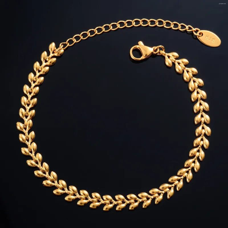Link pulseiras pulseira de aço inoxidável para mulheres trigo corrente de mão com extensor cor de ouro banhado pulseira tornozeleira senhoras jóias acessório
