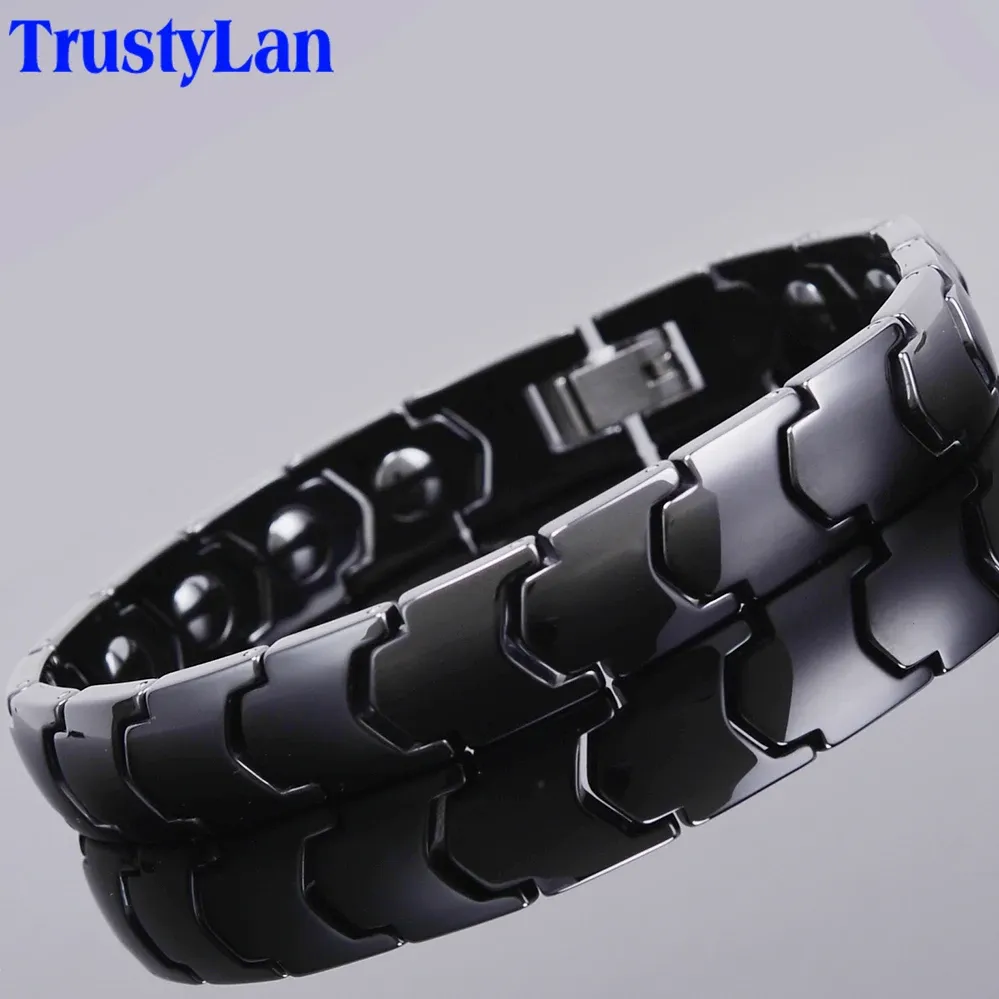 Armband Black Ceramic Men's Armband Män Vita armband för kvinnors hälso terapeutiska magnetiska armbandspar