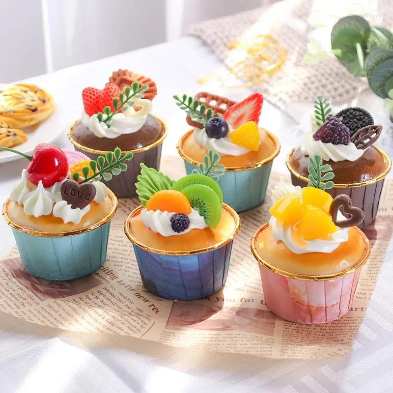 Decorative Flowers Pu Simulation Cupcakes Soft Cake Cute Artificial Desserts Model Decoration Food Props Real Size Fake Wedding