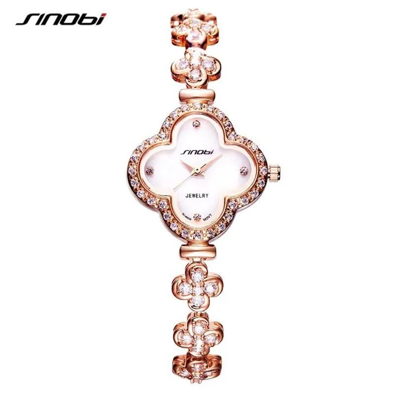 Relógios de pulso sinobi top relógios mulheres moda quatro folhas trevo forma pulseira relógio de pulso nobre senhoras jóias watch231j