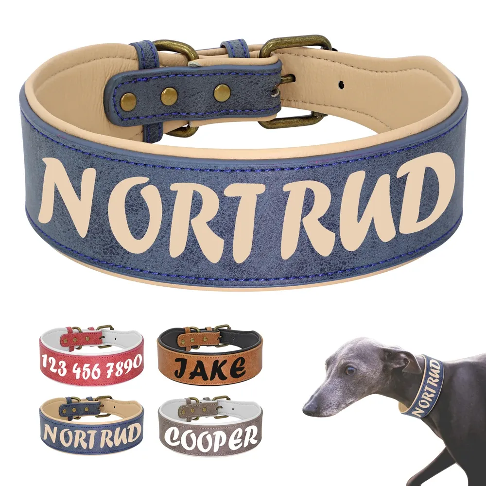 Halsbänder Maßgeschneidertes großes Hundehalsband, breites Leder, personalisierte Halsbänder, mittelgroße und große Hundehaustierhalsbänder, individuell für Hunde, gedruckter Namensausweis