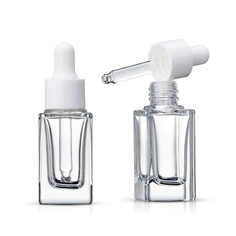 Clear Square Glass Droper Bottle Essential Oil Parfume Bottle 15 ml med vit/svart/guld/silverlock Kormw Ucsnh