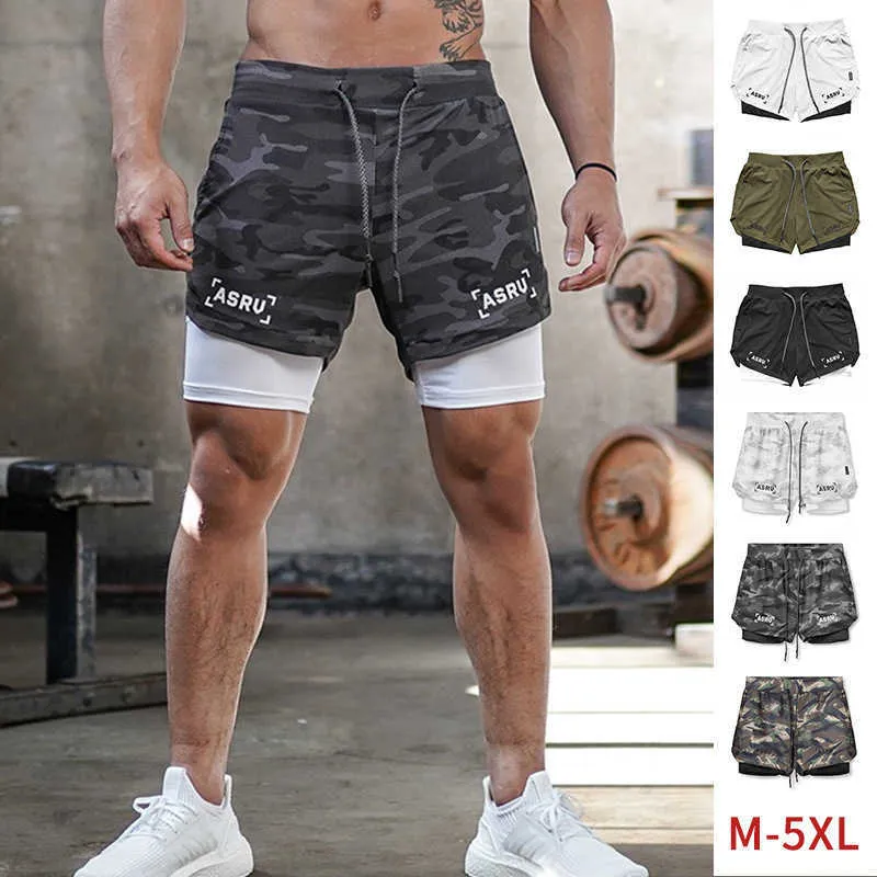 Men's Shorts Summer Men's Shorts Fake Two Sports Shorts Men's Outdoor Multi-pocket Running Training Fitness Pants T240130