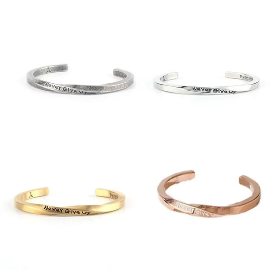 Bracelet Never Give Up Mobius Bracelet Simple Vintage Lovers Letted Acier Inoxydable Avec Manchette Ouverte 1287241f