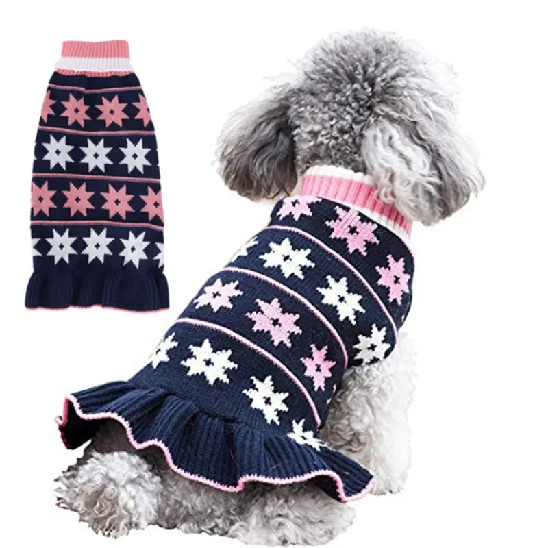 Apparel Turtleneck Knit Dog Sweater Grey Dog Dress Navy Blue Clothes For Dogs Sweater For Cats Pink Skirt Cute Dog Dresses For Small Dog