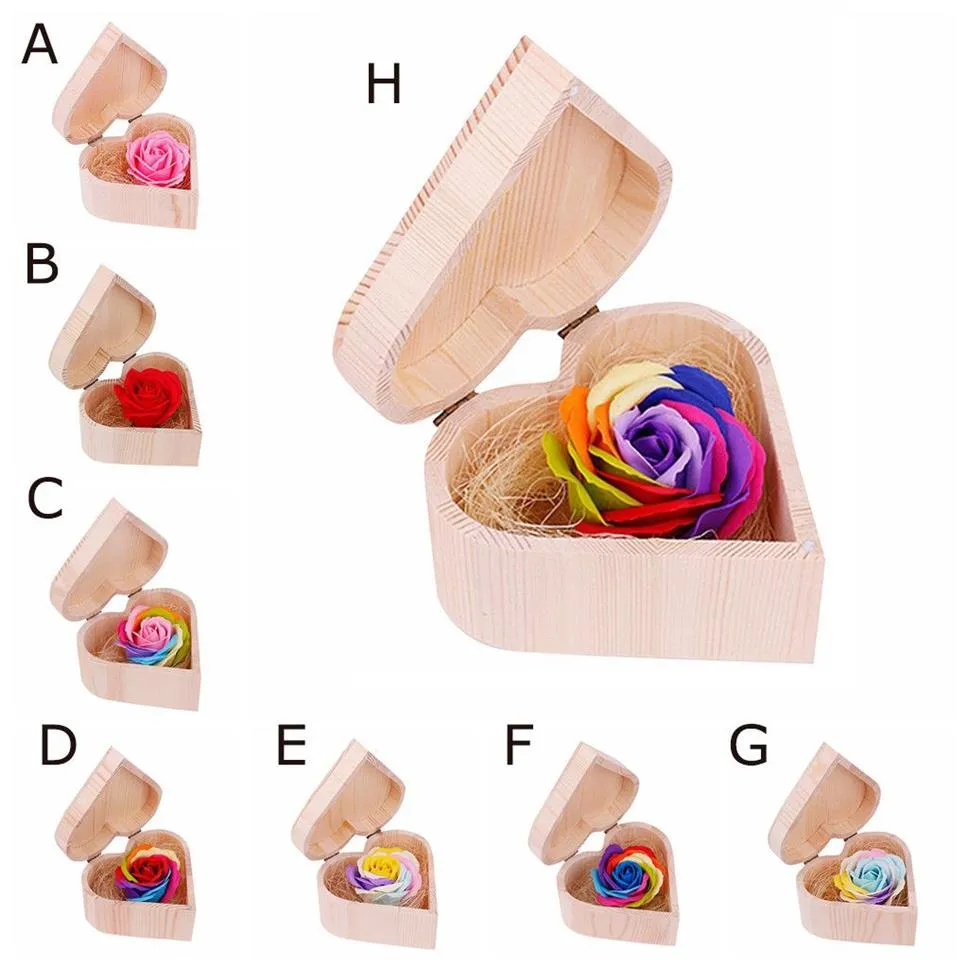 Vente de produits en forme de coeur boîte en bois savon fleur simulation coloré rose petite boîte en bois support2429