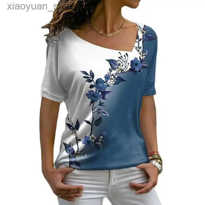 여자 티셔츠 여름 여자 티셔츠 3D 꽃 프린트 v 넥 짧은 슬리브 탑 캐주얼 여성 티셔츠 패션하라 주쿠 티 여성 의류 y2k 240130