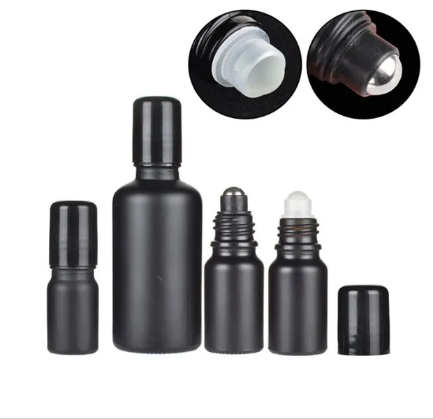 10ml 5ml 15ml 20ml 30ml 50ml 100ml Perfume Roll On Glass Bottle Black Frost with Metal Glass Ball Roller  Oil Vials JL9533