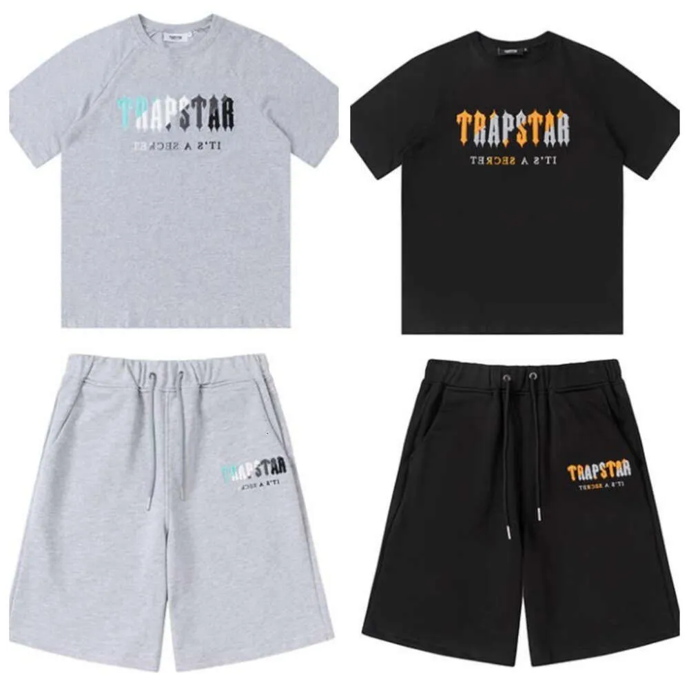 T-shirt élégant Pantalon court Hommes Trapstar pull manches lettre imprimé ensemble 2 pièces survêtement Couleur unie coton noir respirant London street qualité porter 99