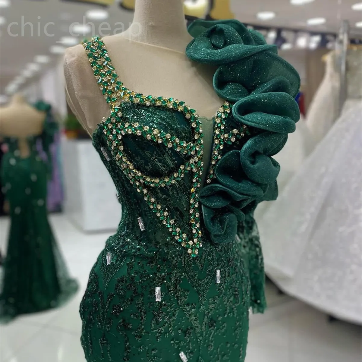 2024 Aso Ebi Dark Green Mermaid Prom Dress Beaded Crystals Sequined Lace Evening Formal Party Second Reception Birthday Engagement Gowns Dresses Robe De Soiree ZJ79
