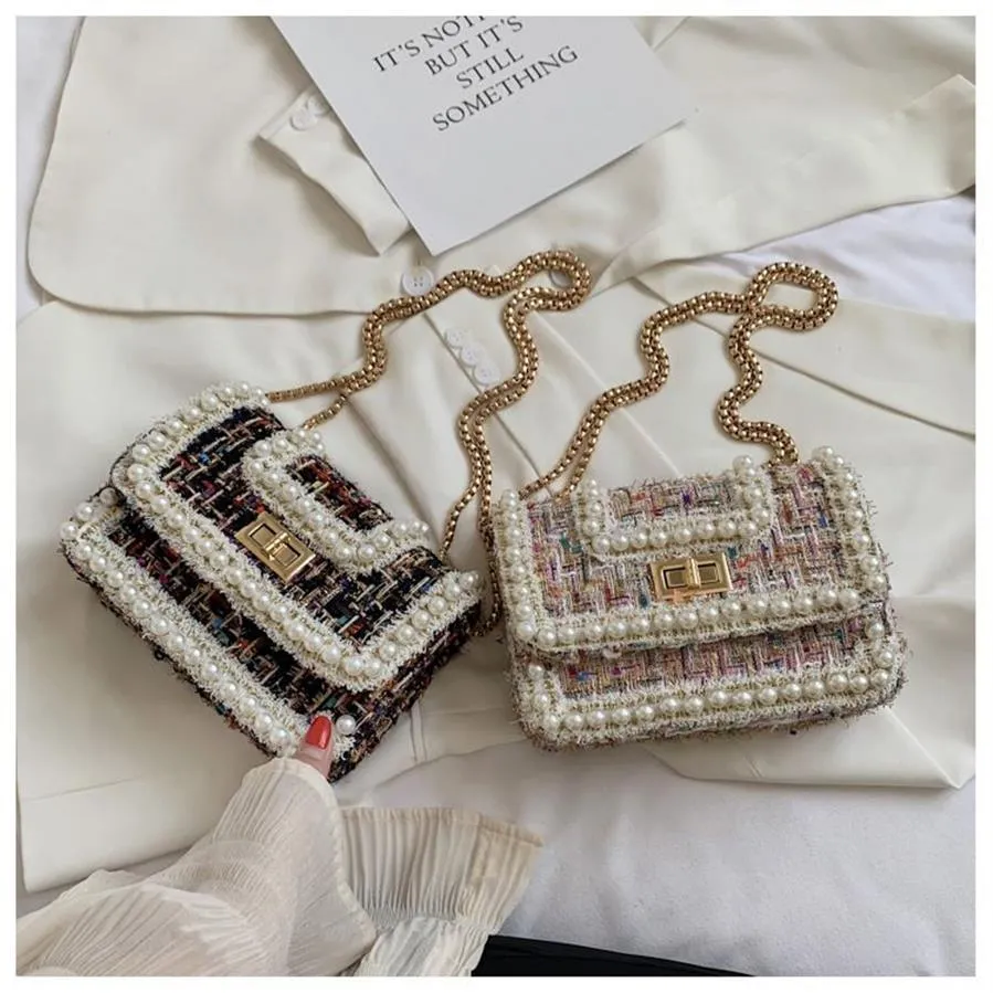 Doux dame rabat sac carré 2019 été nouveau haute qualité laine perle femmes sac à main serrure chaîne épaule messager Bag1194I