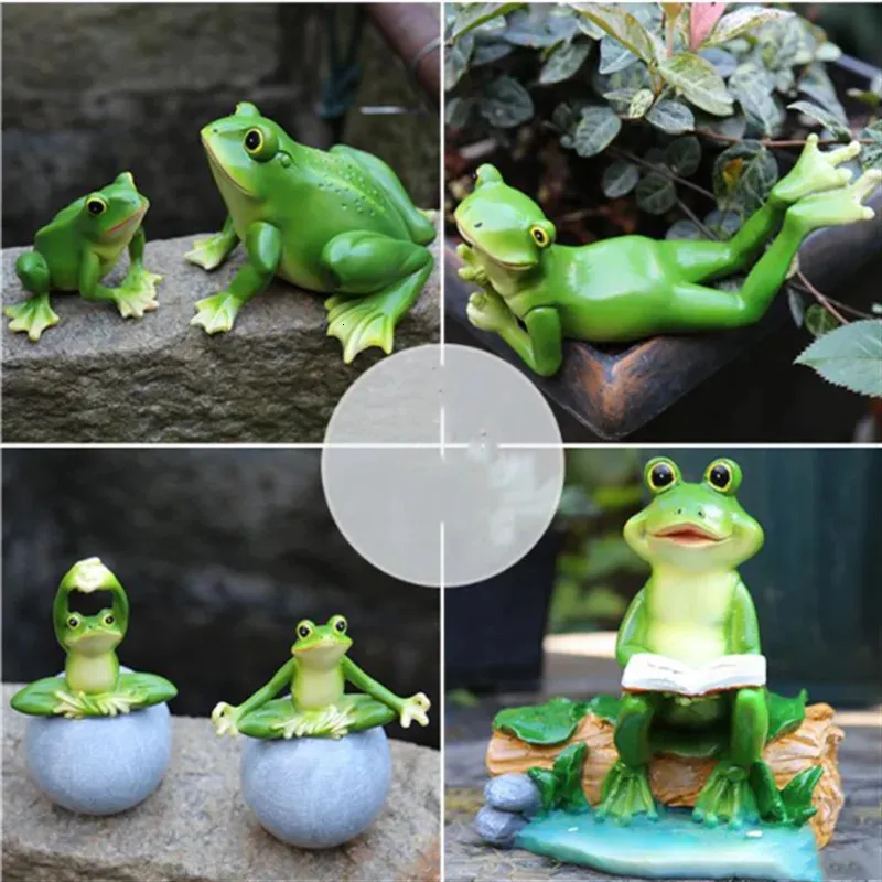 Garden Miniatures Frogs Rzeźba żywica wiejska wiejska żaba Statua Kreatywna urocza na ogrodowe podwórko Ozdek dekoracji 240119