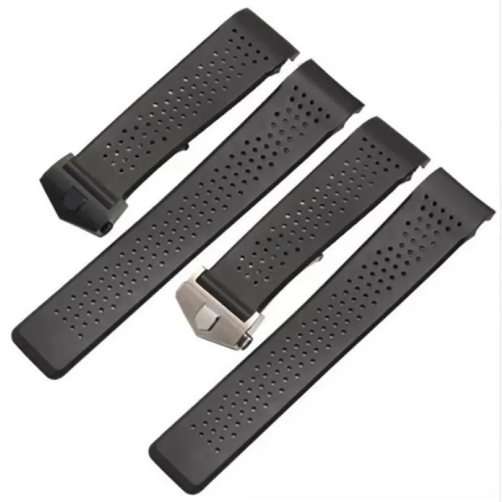 22mm Top Rubber Watchband Super-Thin Silicone Silver Silver rostfritt stål Fold Distribution Buckle Watch Bands Strap 2396