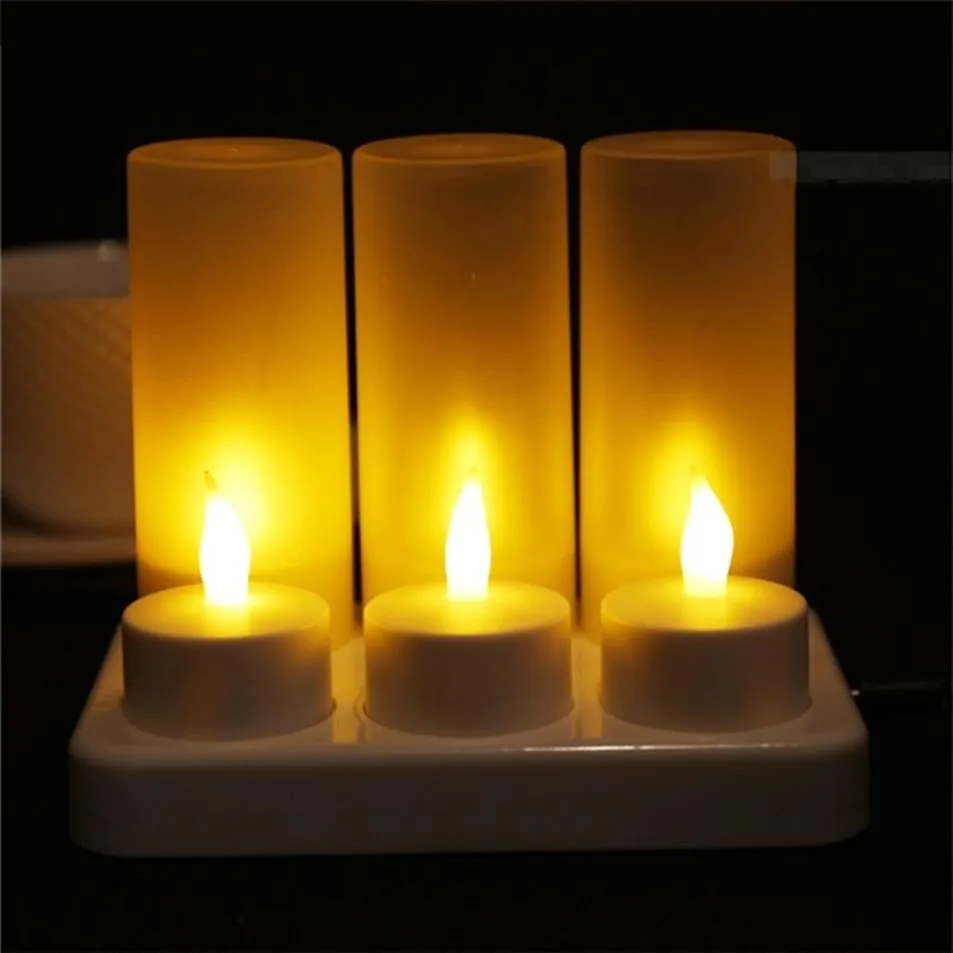 6 LED Nacht wiederaufladbare flammenlose Teelichtkerze für Weihnachtsfeier elektronische Kerzenlampen T200108276V