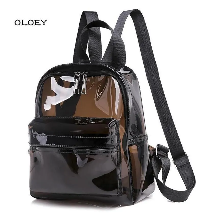 Mochila Estilo Mulheres Transparente Transparente À Prova D 'Água PVC Saco Feminino Moda Estudantes Universitários Lantejoulas Mochilas Femmel Handbag260x