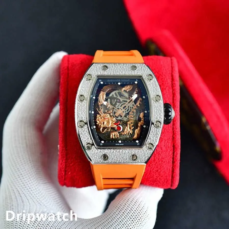 I migliori orologi di lusso della Svizzera Orologio Rich Miller scavato con diamanti meccanici incastonati da uomo Star Same Style RM57 03