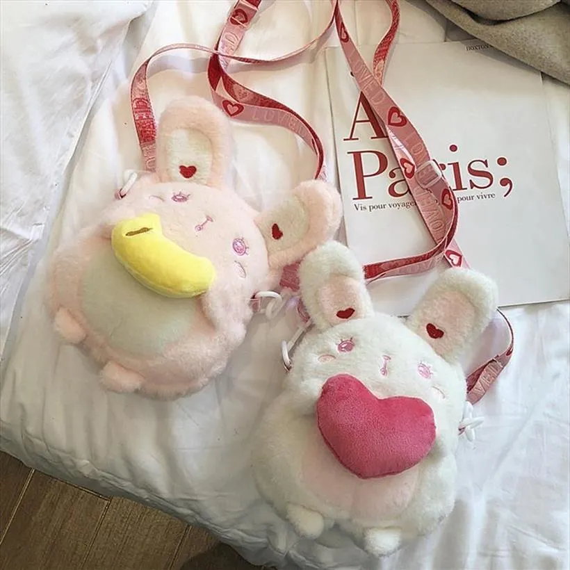 Tout mignon poupée en peluche lapin sac de messager fille téléphone sac à main organisateur bandoulière sacs à bandoulière 2020 automne hiver sac de fourrure pour W283O