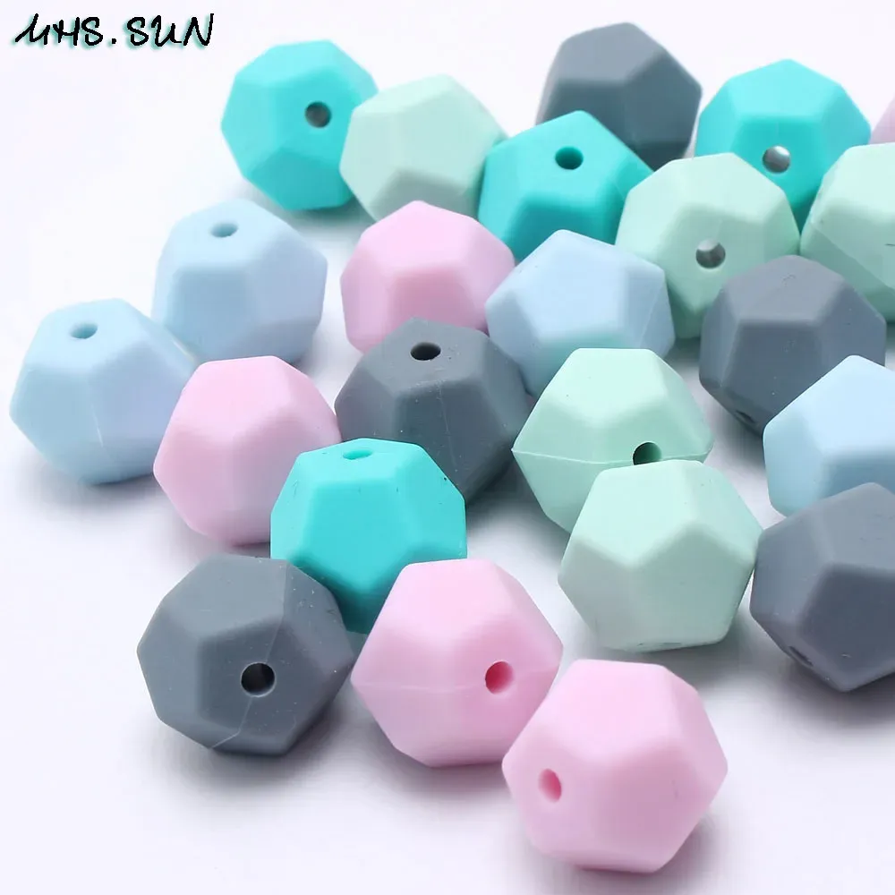 Beads Mhs.sun 15mm 50pcs Pentagon Silicone Beads Diy Teething Necklace Beads for Kids Baby Jewelry Accessories Loose Teether Beads