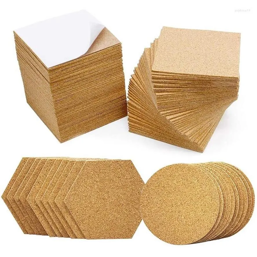 Table Mats 120Pcs Round Hexagon Self-Adhesive Cork Square Plywood Reusable Board Mat Used For Coasters And DIY235M
