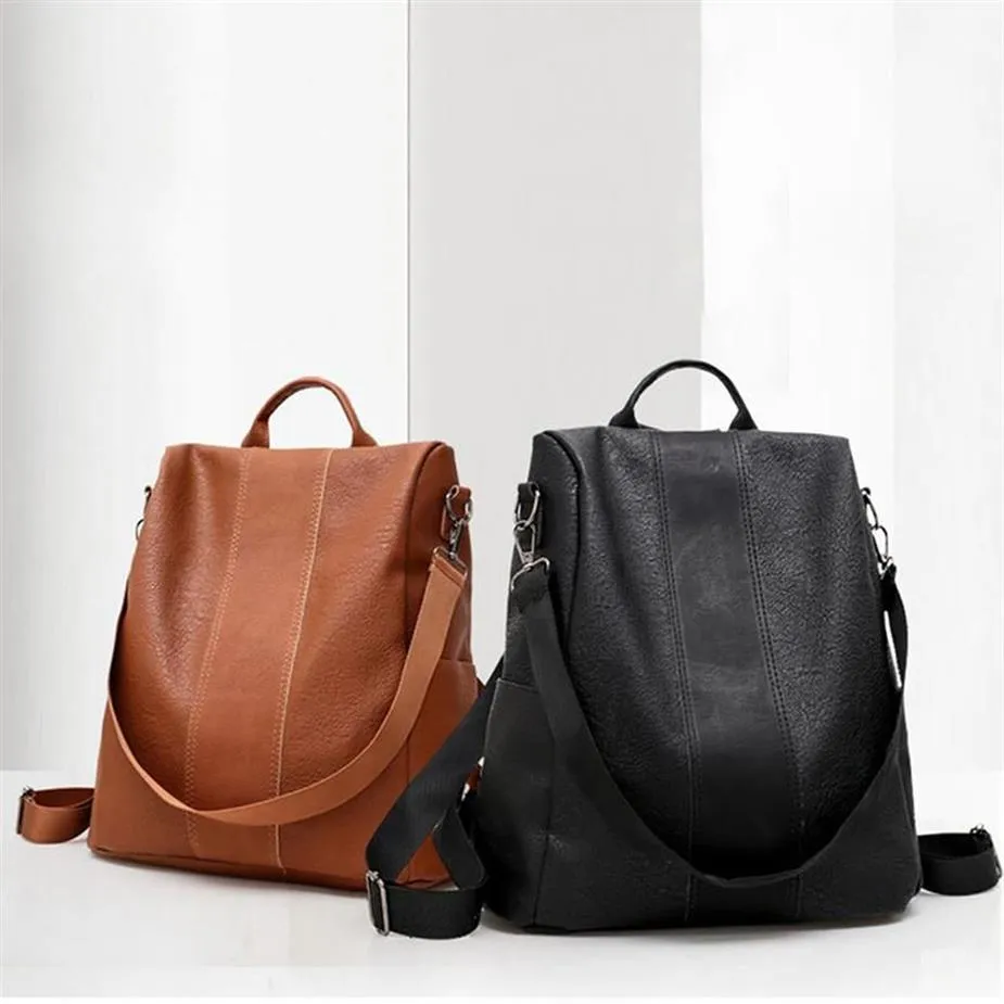 Kvinna anti-stöld ryggsäck väska casual vild mjuk läder dubbel användning stor kapacitet mujer bolsa feminina sac main femme style274n