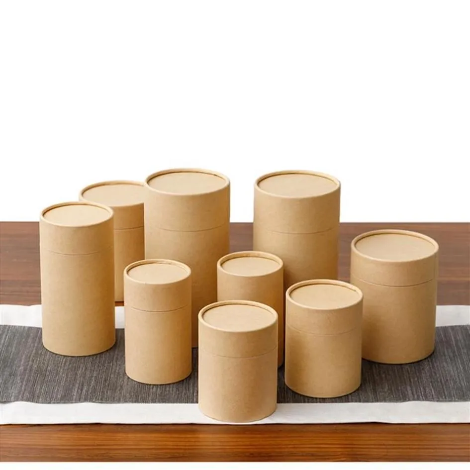 10pcs Lot Kraft Paper Tube Round Cylinder Tea Coffee Container Box Biodegradable Cardboard Packaging For Drawing T Shirt Incense G2686