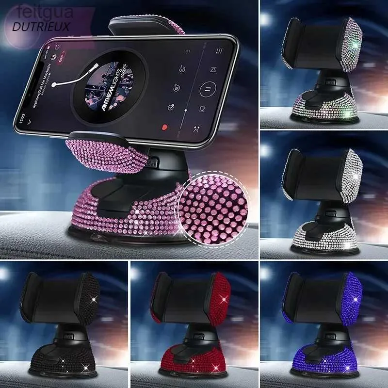 Suporte de montagem de telefone celular 2023 Suporte de telefone celular de diamante para montagem de telefone de carro rosa suporte de mesa flexível montagem acessórios de carro interior mulher yq240130