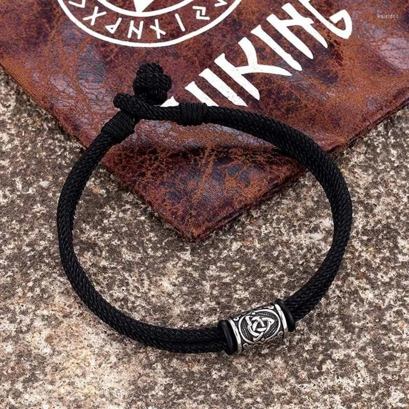 Bracelets de charme MKENDN Viking Style fait à la main double brin corde bracelet en acier inoxydable noeud celtique runes amulette mythologie nordique 2691