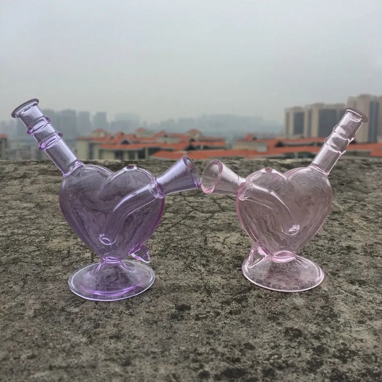 Latest Colorful Pink Purple Smoking Bubbler Thick Glass Pipes Portable LOVE Arrow Style Dry Herb Tobacco Filter Cigarette Holder Tube Waterpipe Bubble Hand Bong