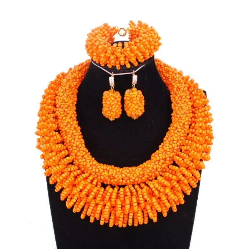 Dudo – ensemble de bijoux en perles de mariée nigérianes, or/Orange, pour femmes, 2024