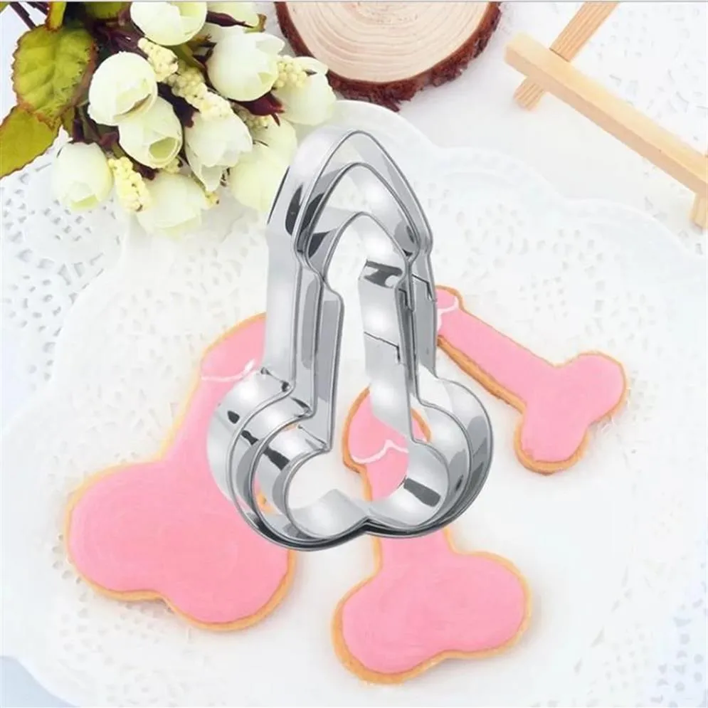 Bakvormen 3 stuks set Volwassen Sexy Penis Vorm Cookie Cutter Voor Biscuit Mold Fondant Taart Decoratie Metalen Keuken Tool Verjaardag P2423