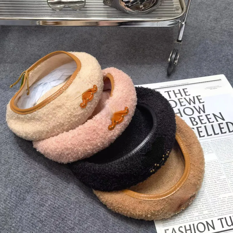 Dames designer baretten pluche lederen label baret herfst- en winterwol warme achthoekige schildershoed