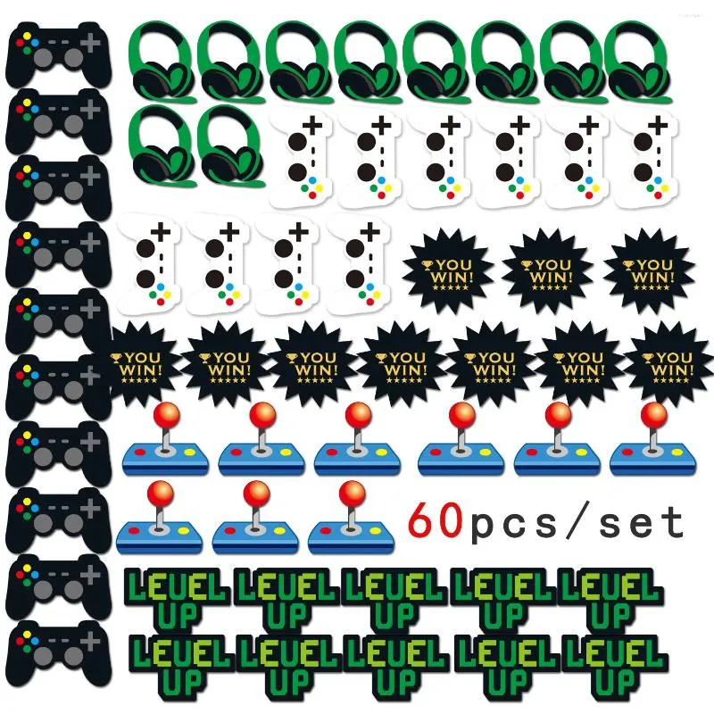 テーマカップケーキトッパーのケーキツール60pcsゲームあなたが勝つ装飾ゲームパッド1stハッピーバースデーパーティーキッズボーイトッパー