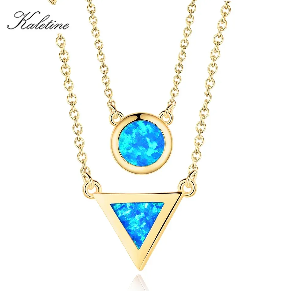 Pendants Kaletine 925 Collier en argent sterling charme Blue Opal Africa Carte Pendante Collier pour femmes Bijoux en or Lots en gros en vrac