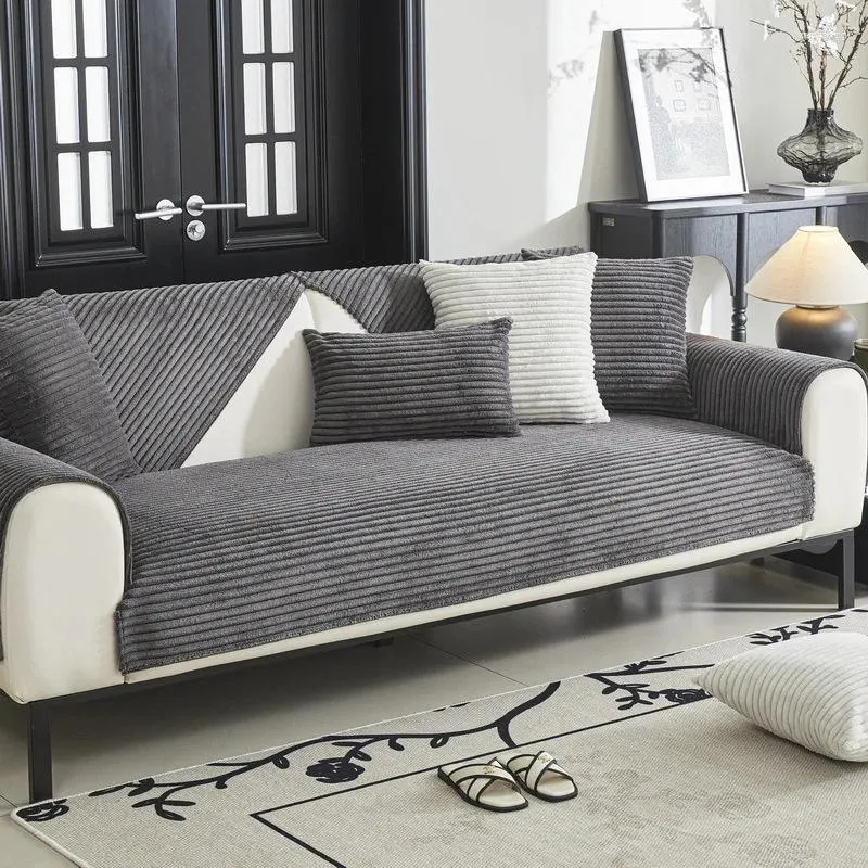 Cadeira cobre listras grossas de pelúcia capa de sofá de alta qualidade antiderrapante sofá almofada toalha cor sólida casa sala de estar decoração