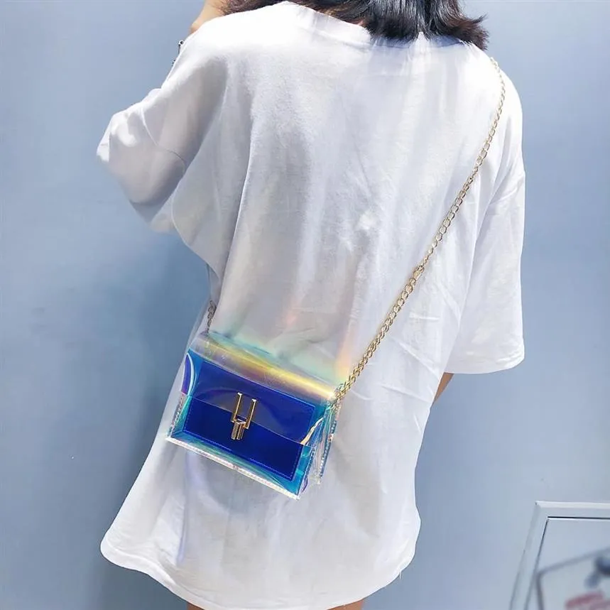 Laser Gelee Klar Taschen Für Frauen Holographische Kette Transparente Tasche Umhängetaschen Messenger Schulter Tasche Bolsa Feminina # N15243F