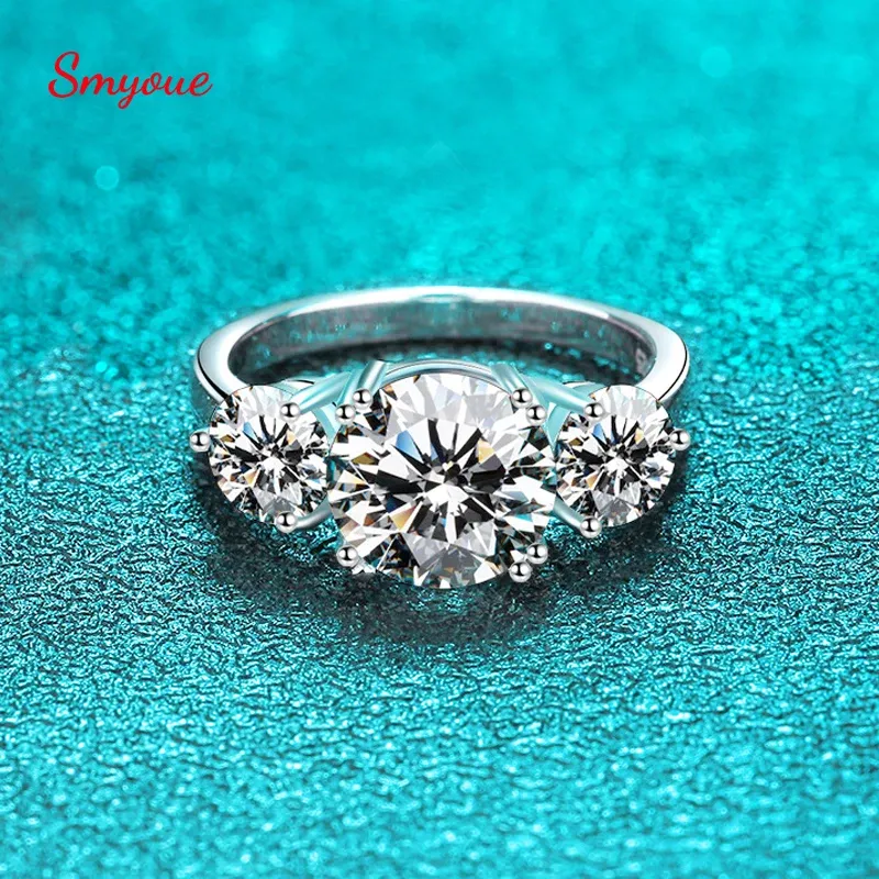 Pierścienie Smyoue 4CT 100% MOISSANITE Diamentowy pierścień dla kobiet żółte złoto ślubne biżuterię Bridel Jewelry