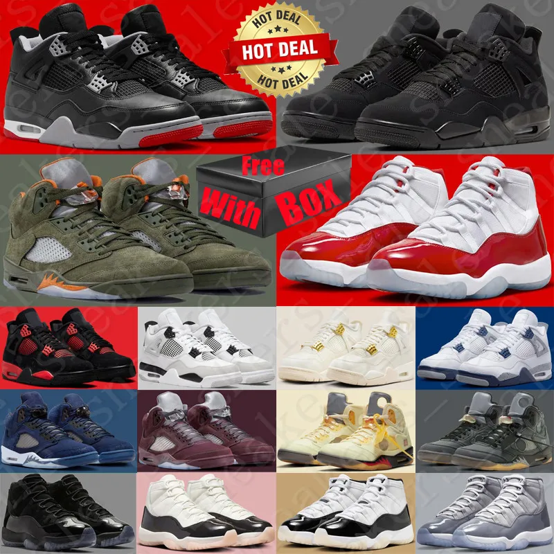 Z Box Jumpman 4 11 5 Buty do koszykówki dla męskich kobiet wyhodowane 4S 5S 11s Black Cats Canvas Midnight Burning Olive Treakers