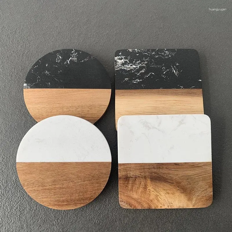 Bord mattor marmor träkopp rund fyrkantig kaffedryck te matta skrivbord kudd mat matlagning värmeisoleringshållare