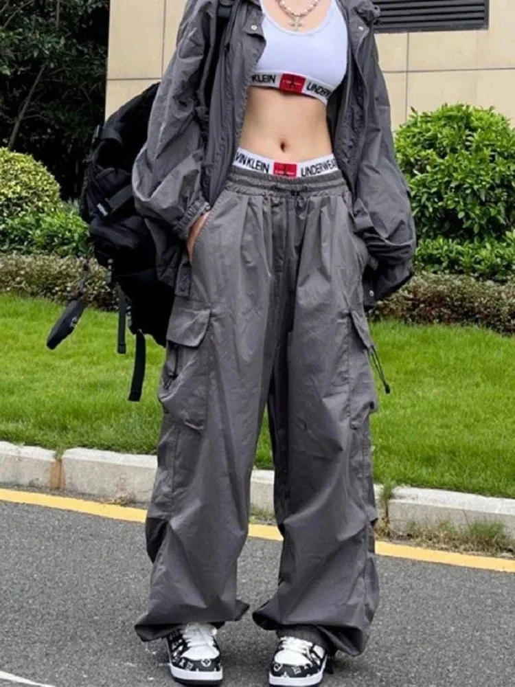 Y2K-Cargohose für Damen, Straßenkleidung, 90er-Jahre-Tasche, weites Bein, gerade Hose, 2023, Frühling, Jogging, große Tasche, extra große Sporthose 240130