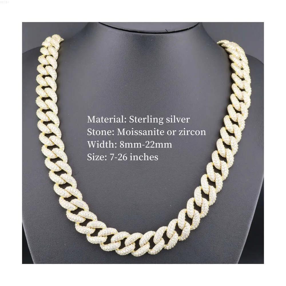 Anpassade smycken 16mm guldpläterad Monaco -kedja VVS Moissanite Chain Diamond Necklace Men smycken Anpassad kubansk länkkedja