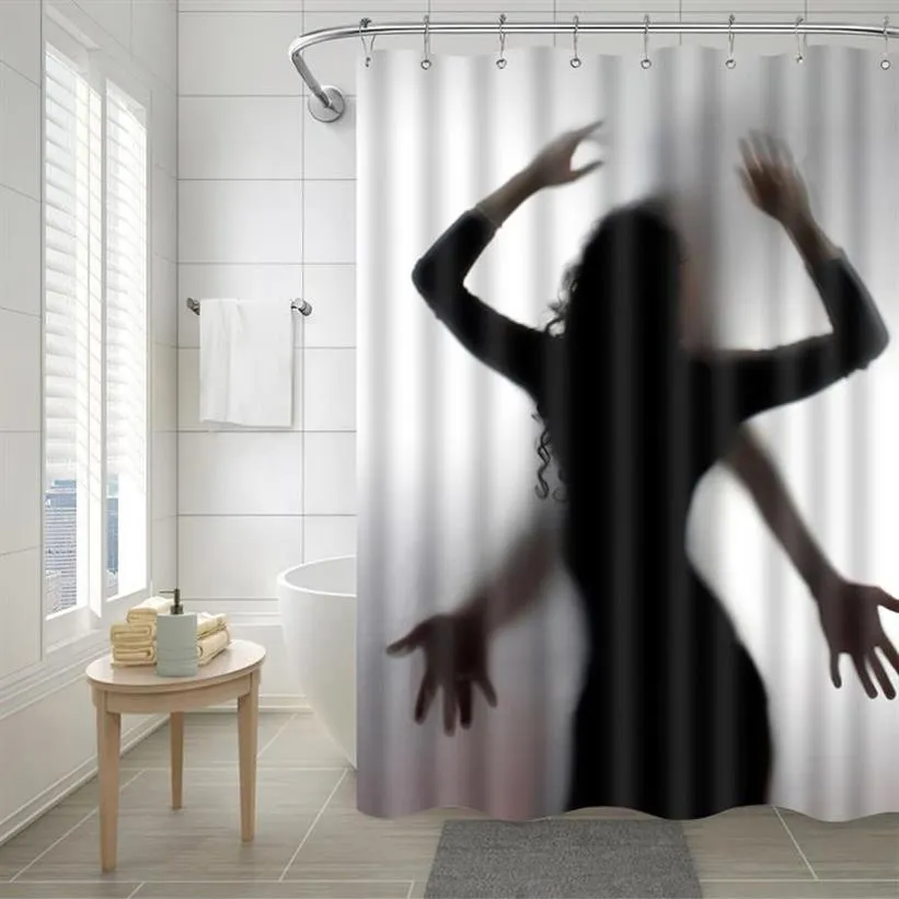 Duschgardiner 3D Digital Print Halloween gardinfoder med 12 krokar Vattentät skärm tjock design för badrums toalett236U