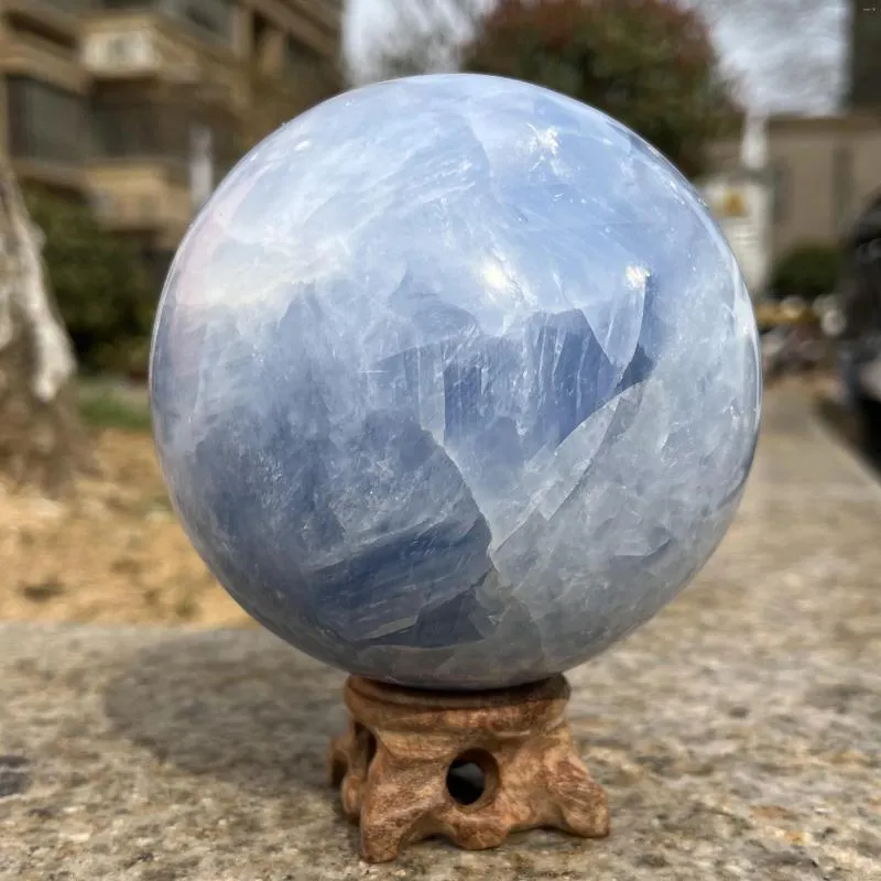 Estatuetas decorativas 99 mm azul natural Celestite Sphere Crystal Ball Healing Quartz Stone Home Decoration